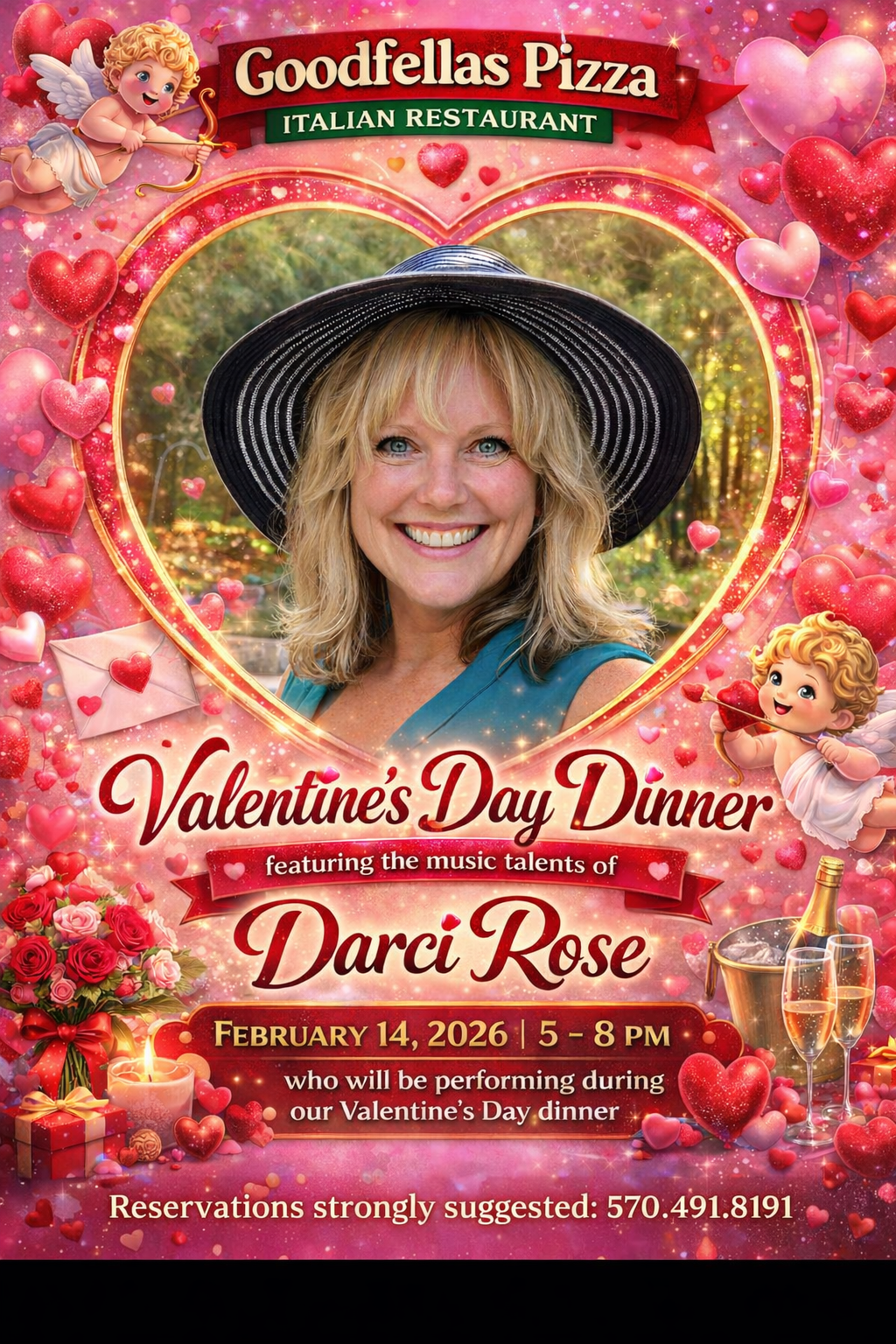 Valentine’s Day, dinner and entertainment featuring Darci Rose
