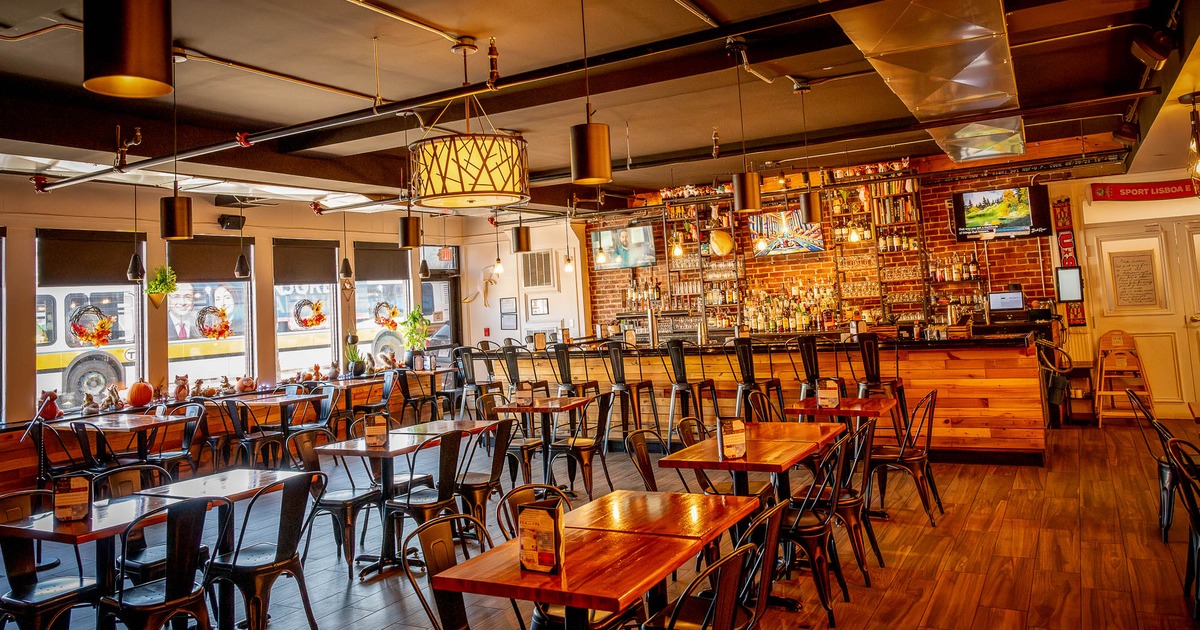 Interior, tables and chairs in seating area