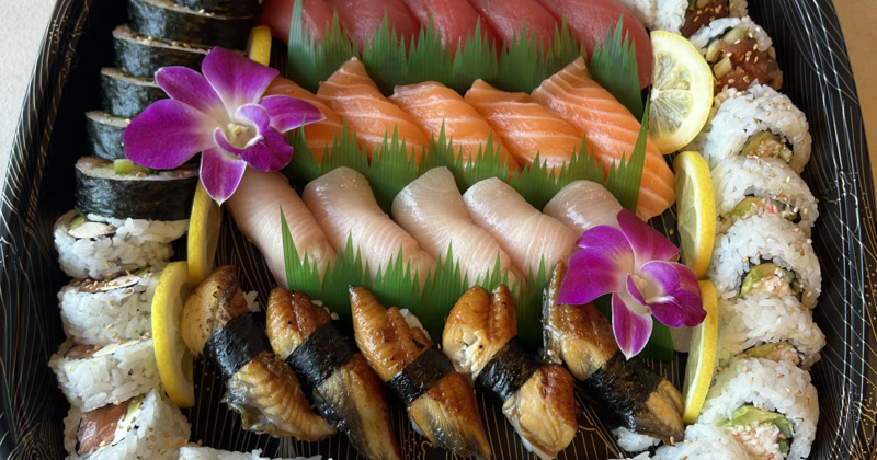 Sushi roll and nigiri sushi tray