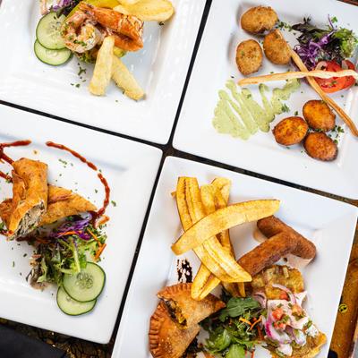 Assorted appetizers, top view.