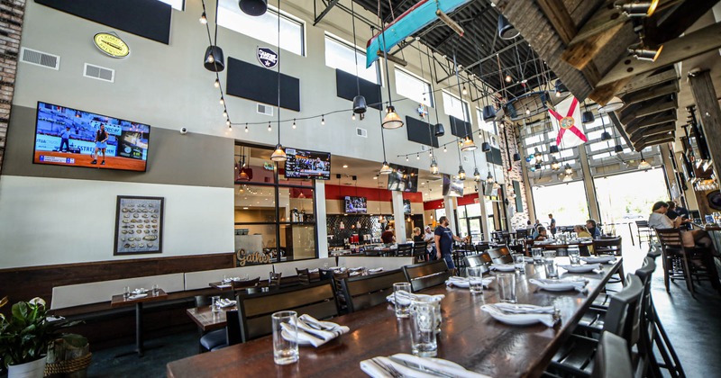 Dining room, tables set for guests