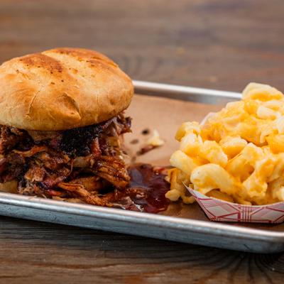 Pulled pork sandwich and mac n cheese.