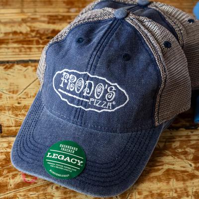 Denim cap with the Frodo's Pizza logo.