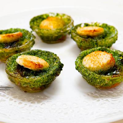 Baked snails with garlic and parsley butter.