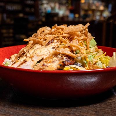 Southwest chicken salad topped with crispy tortilla strips.