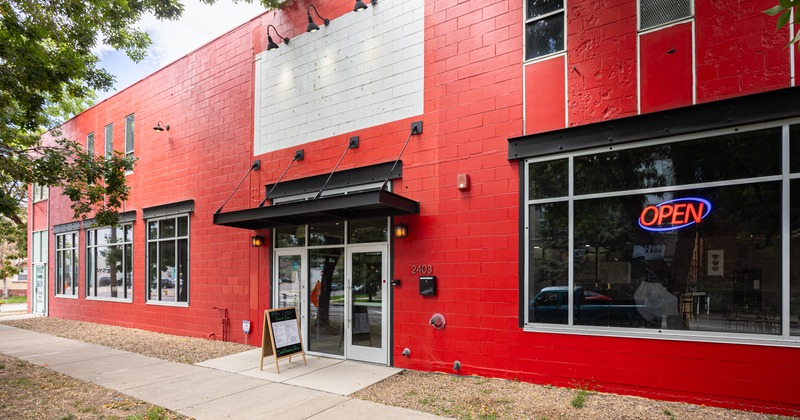 Exterior, entrance to restaurant, angle view