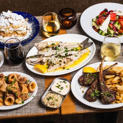 Various dishes served at the table.