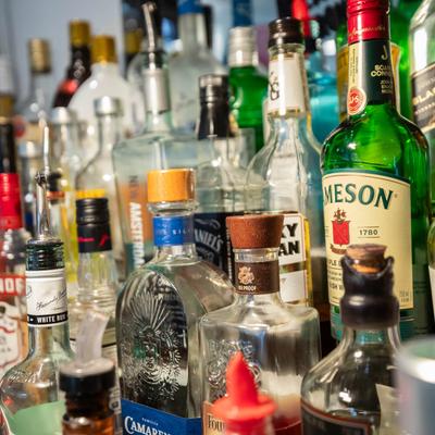 Various bottles of strong drinks.