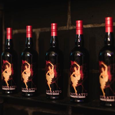 Bar, vermouth bottles on a shelf