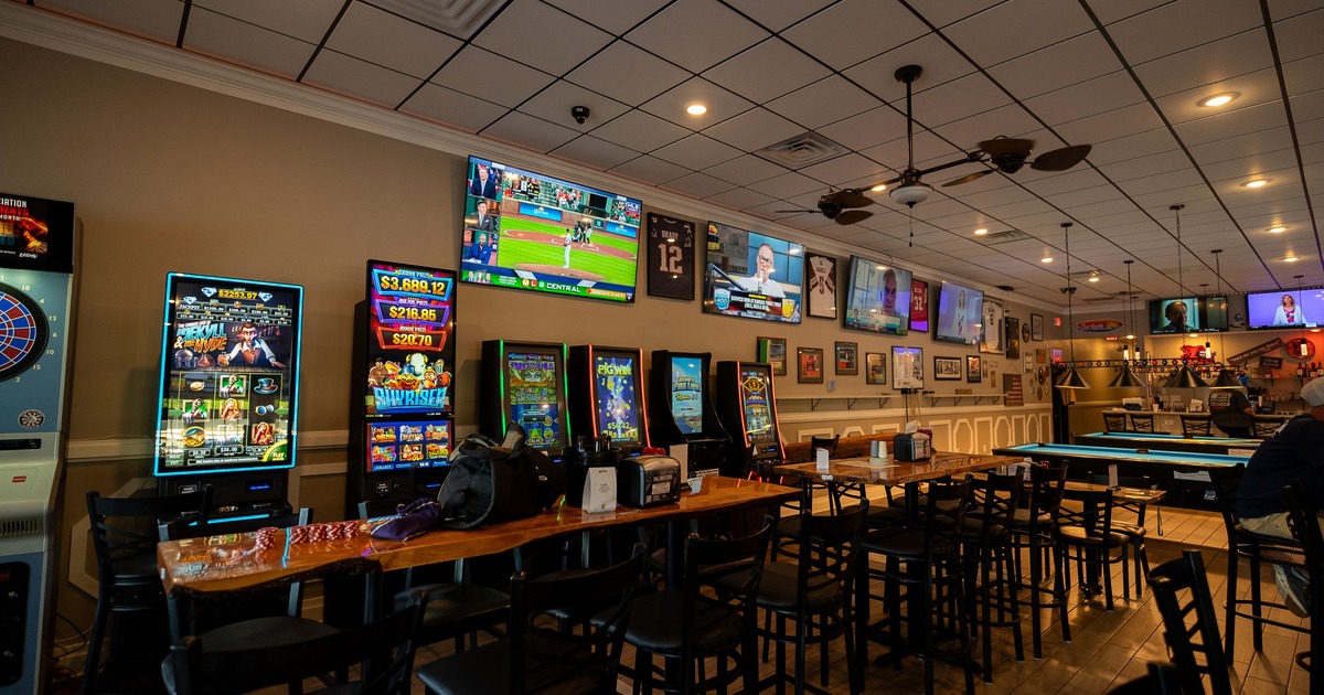 Interior, tables and chairs, arcade games