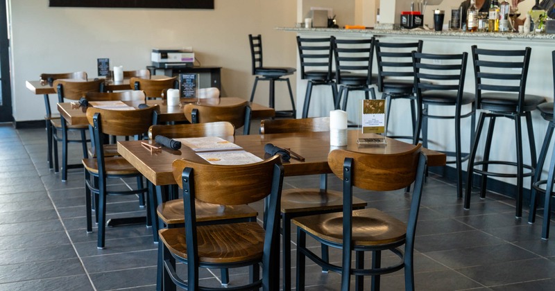 Inside dining space, view of a tables