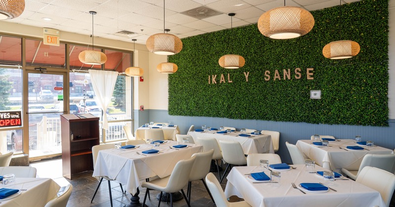 Interior, seating area with tables and chairs