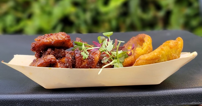 Interior, dining tables, order counter, hanging lamps