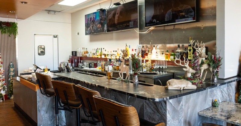 Interior,  a bar with bar stools