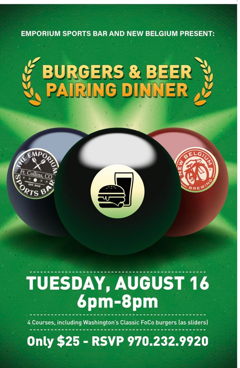 CANCELLED Burgers and Brews with New Belgium Brewery event photo