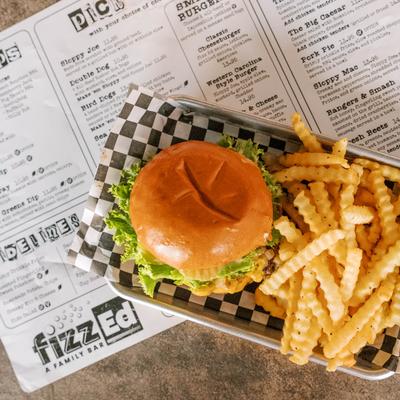 Classic Cheeseburger at fizz Ed with crispy crinkle fries.
