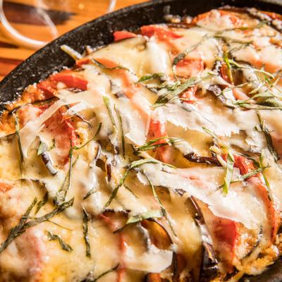 Eggplant parm served, close-up