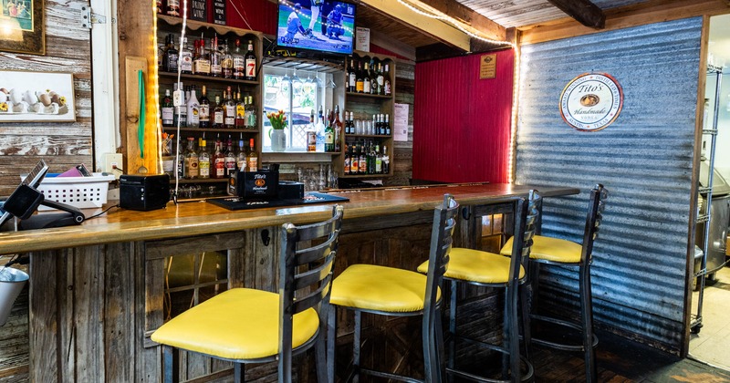 Interior, bar area, bar and bar stools