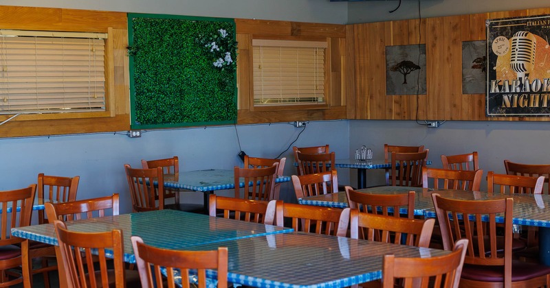 Interior, tables and chairs on the inside