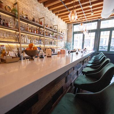 Interior, bar and bar chairs