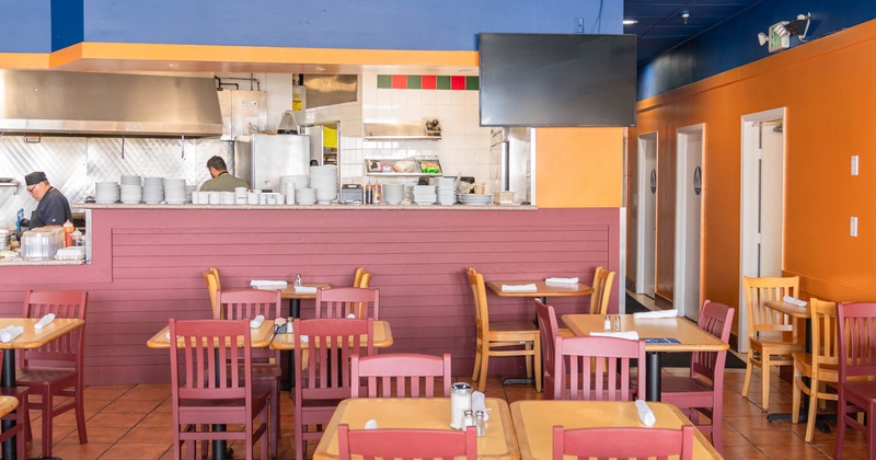 Interior, seating area, tables and chairs