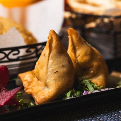 Samosas, served with salad.
