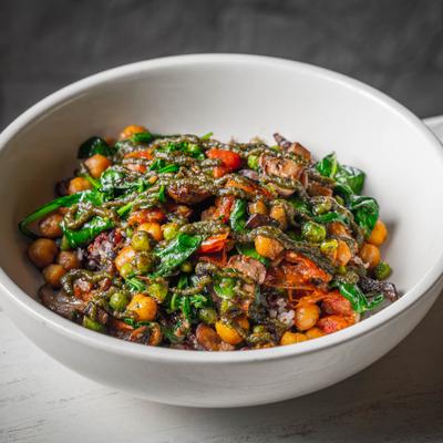 Vegan bowl with vegetables and chickpeas.