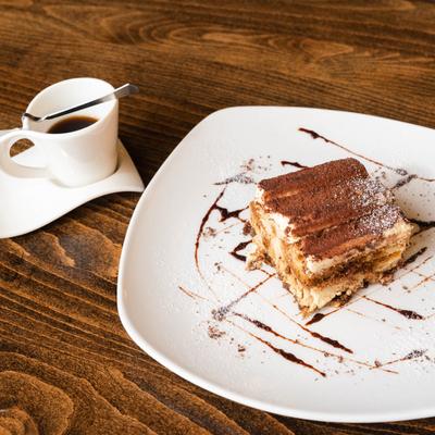 Tiramisu and a cappuccino.