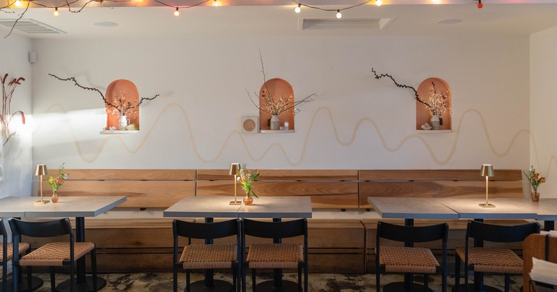 Interior, tables and chairs ready for guests