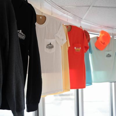 Sweatshirts and t-shirts for sale.