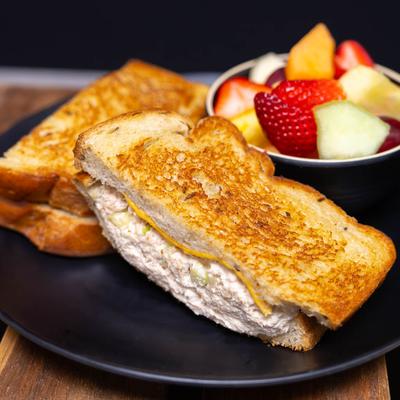 Tuna Melt with Fresh Fruit Salad on the side.