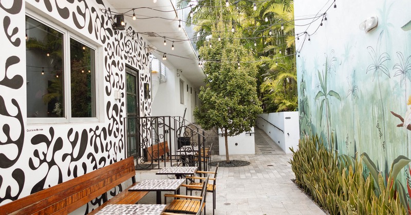 Exterior, tables, chairs and benches