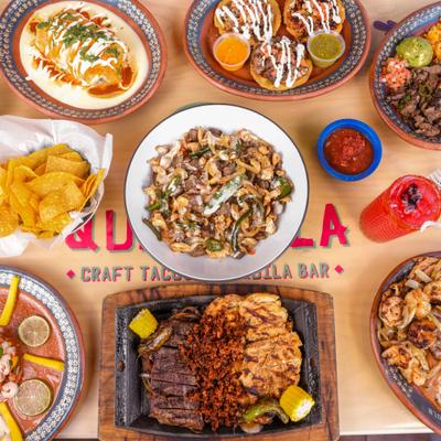 A variety of dishes on a table, top view.