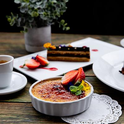 Burnt cream topped with fresh berries.