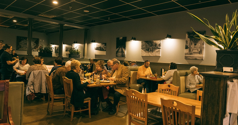 Interior, crowded dining area