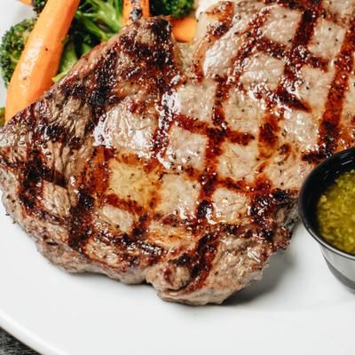 Grilled ribeye steak.