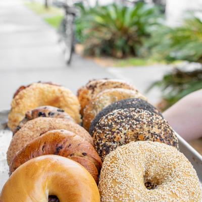 Dozen bagels in a box