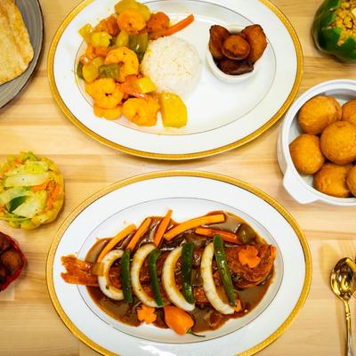 Assortment of dishes, overhead view