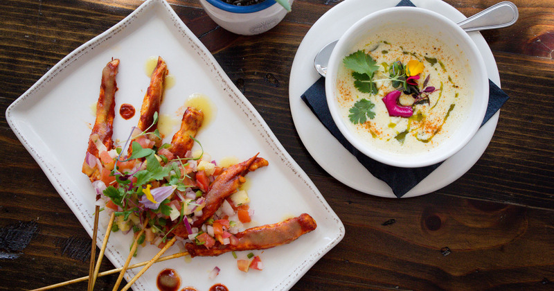 Pastor Chicken Skewers and Cream Soup