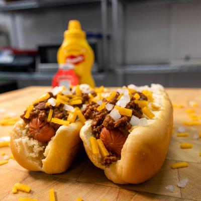 Chili dog with cheese.