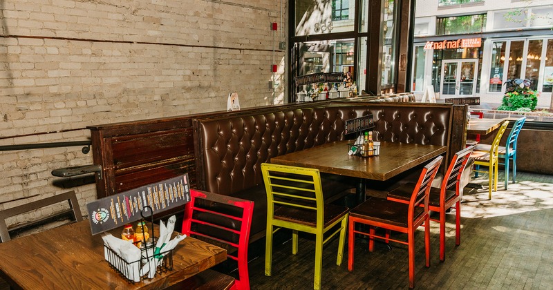 Interior space, seating area, upholstered dining booth