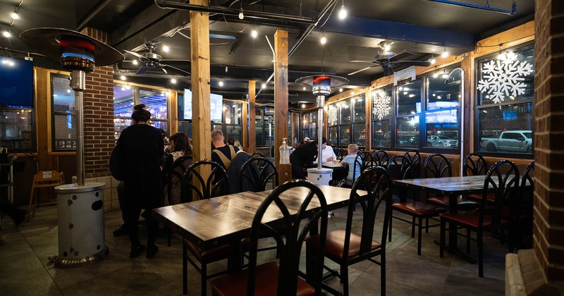 Covered patio at night