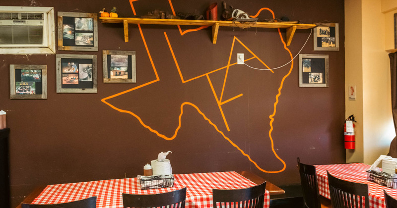 Interior, tables and chairs, wall decoration