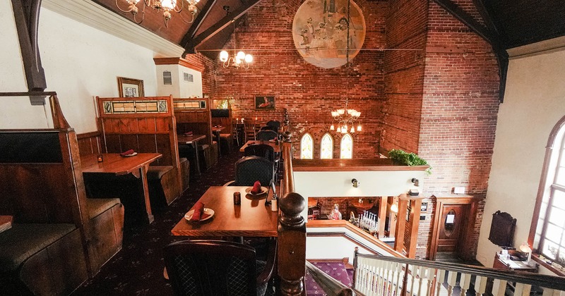 Restaurant interior, upstairs dining area with set tables