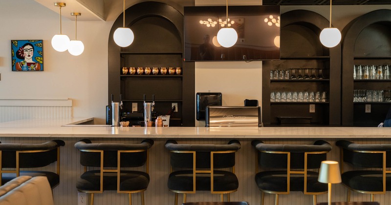 Interior, bar and bar stools