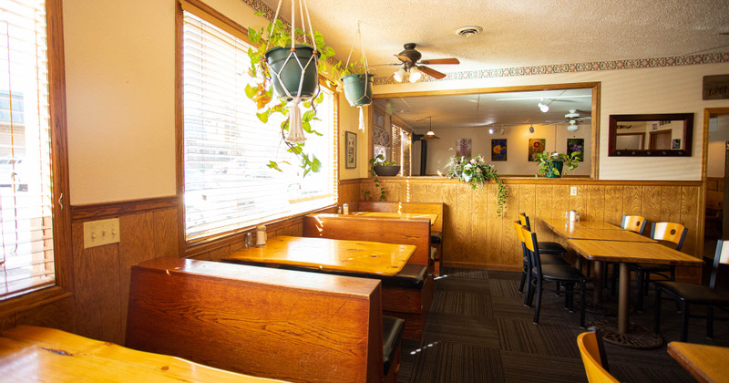 Interior, dining tables and booths
