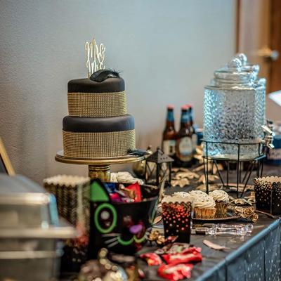 A festive dessert table.