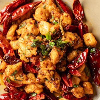 Stir fried chili chicken.