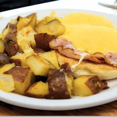 Potatoes, with Canadian bacon Eggs Benedict.