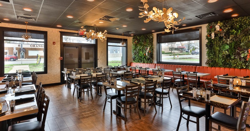 Interior, seating area with tables and chairs